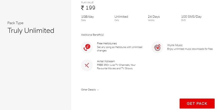 Airtel 239 Prepaid Plan: Offers 1GB of data per day with a validity of 24 days, unlimited calling, and many more